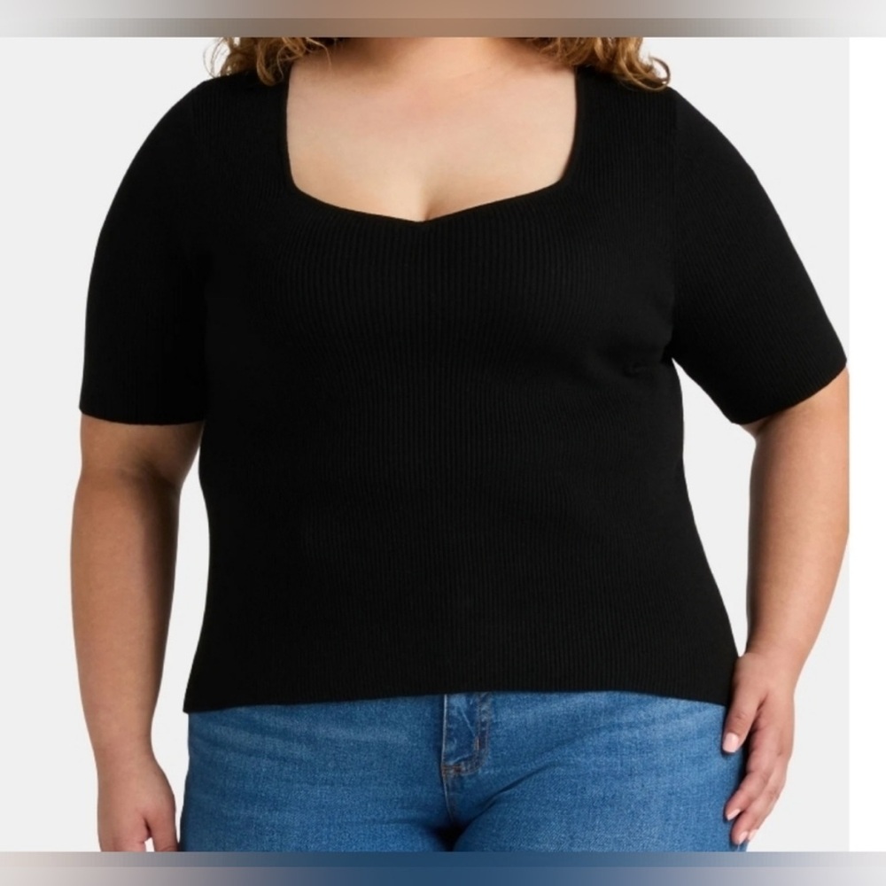 Terra & Sky Black V-Neck ribbed Knit Top size 2X
